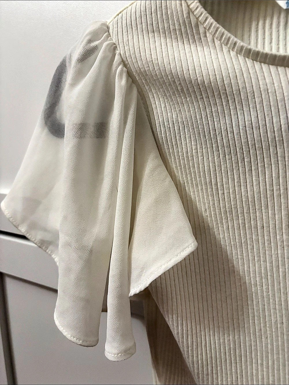Mayoral Girls Ivory Chiffon Sleeve Ribbed Top Girls Size 14 - Picture 4 of 6